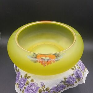 Tiffin U.S. Glass #179 Satin Canary Vaseline Centerpiece Handpainted Nasturtium